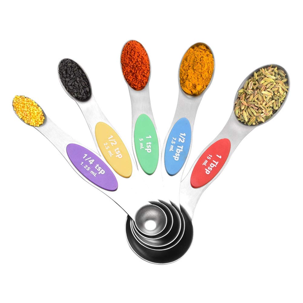 WEIYUE Magnetic Stainless Steel Measuring Spoons Set Of 5 For Kitchen, Measurement Spoon For Dry And Liquid Ingredients, Multifunctional Teaspoon And Tablespoon