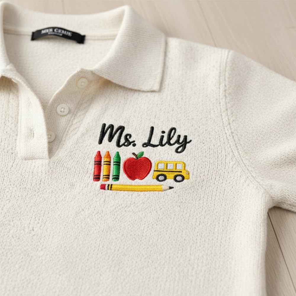 Custom Embroidered Teacher Sweater, Personalized Teacher Polo Short Sleeve Sweater Gifts for Teachers, Back to School - Image 6
