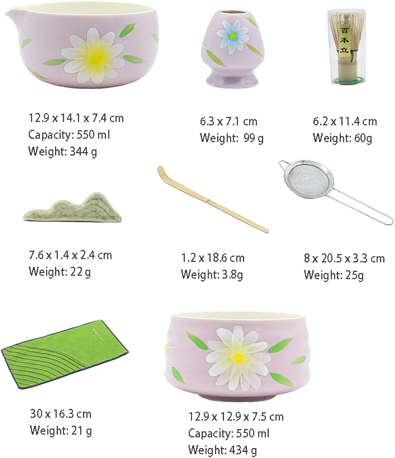 7-piece Matcha Whisk Starter Set Including Matcha Bowl, Matcha Whisk And Stand, Sieve, Spoon, Cloth Mat, Gift For Matcha Lovers(With mouth)