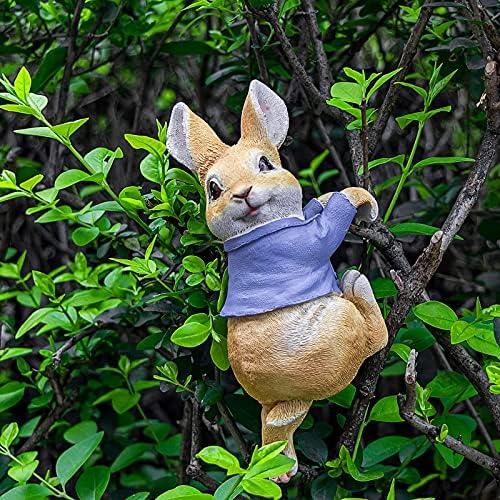 JelyArt Miniature Sculpture Outdoor Garden Statue, Resin Crafts Rabbit Garden Ornaments Hanging Decor