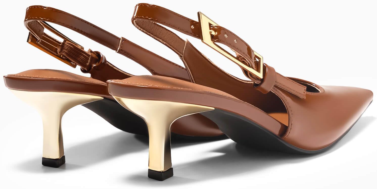 Coutgo Womens Slingback Kitten Heels Closed Pointed Toe Pumps Buckle Strap Wedding Party Dress Shoes - Image 6