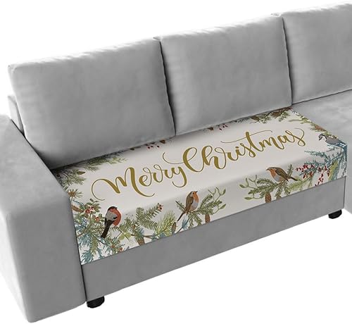 Miniatura 1 de Fundas elásticas de cojín para sofá de Navidad, seccional, individual, en forma de T, con parte inferior elástica, diseño de ramas de pino vintage,