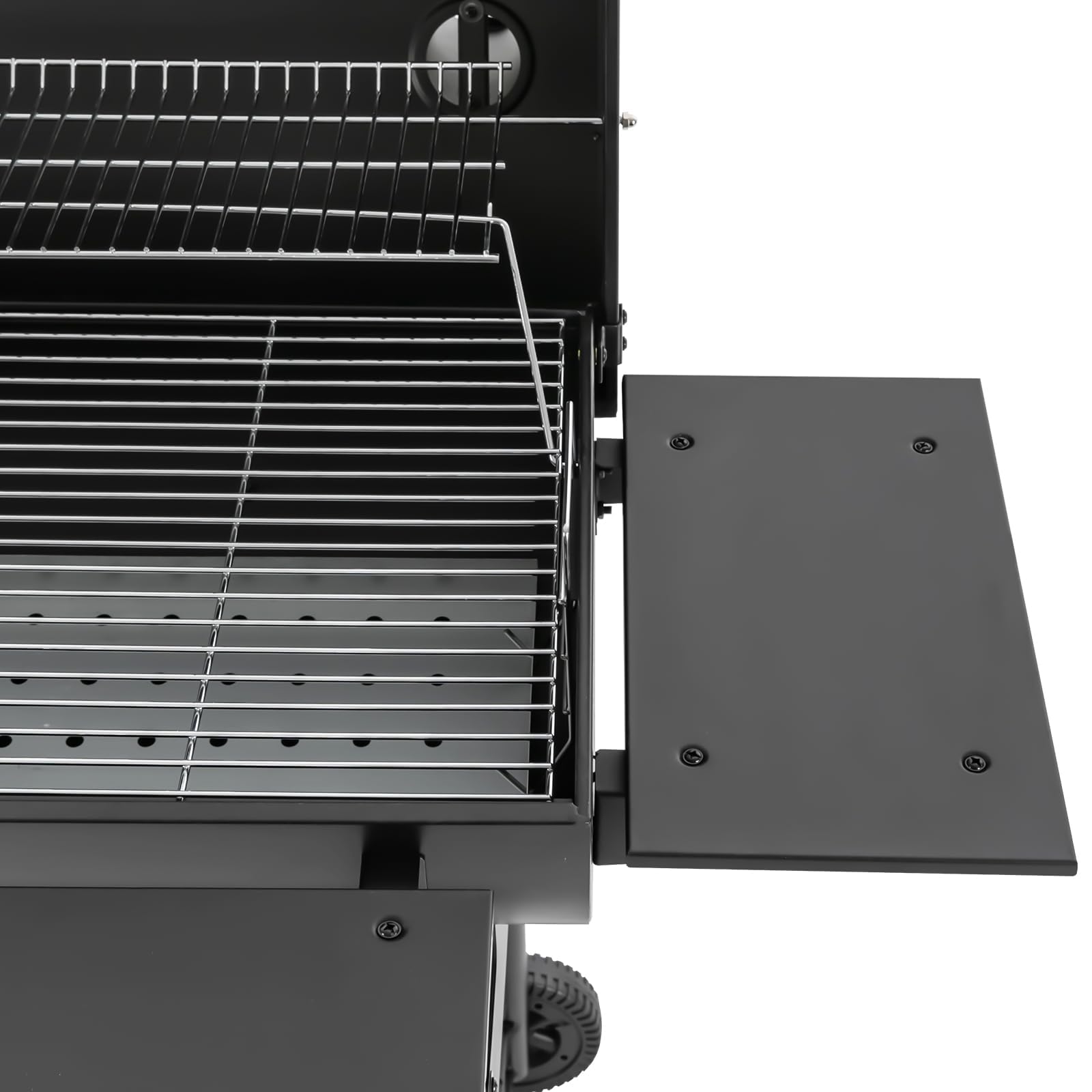 Grill na węgiel drzewny z pokrywką, duży grill węglowy z kółkami i termometrem i 2 półkami, na kemping i do ogrodu, 147 x 70 x 126 cm