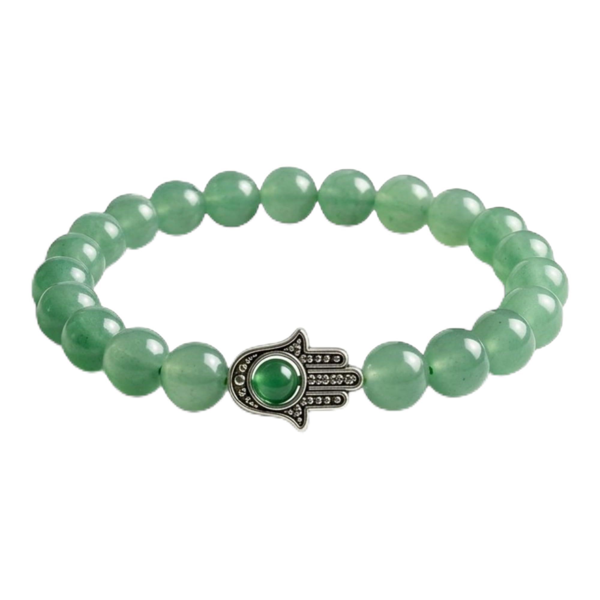 Lucky Green Aventurine Hamsa Hand Bracelet for Wealth, Prosperity & Good Luck | Natural Green Aventurine Crystal Beads with Hamsa Evil Eye Protection Charm | Stretch Bracelet for Men & Women-image-42
