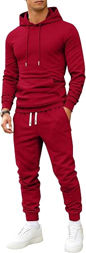 SamLng Two Piece Sets for Men Long Sleeve Slim Fit Pullover Hooded Sweatshirt Dr