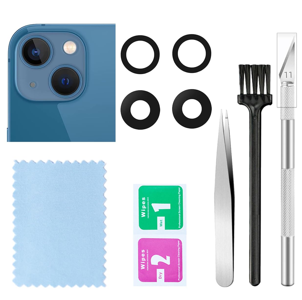 2 Packs Rear Camera Lens Glass Replacement for iPhone 12 Camera Glass Lens Replacement with Pre-Installed Adhesive and Repair Tools