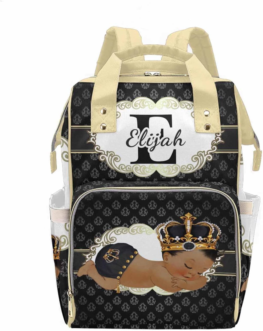 M YESCUSTOM Personalized Baby Diaper Bags for Women Men, Custom Brown Prince Backpack Customized Nappy Mommy Bag Backpack for Son Daughter Travel, Camping, Hiking Picnic