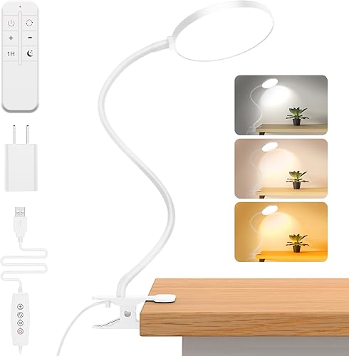 Miniatura 9 de Luz de lectura con control remoto, lámpara de escritorio LED con clip [temporizador de 1 hora y luz nocturna] RA>95 regulable cuello de cisne