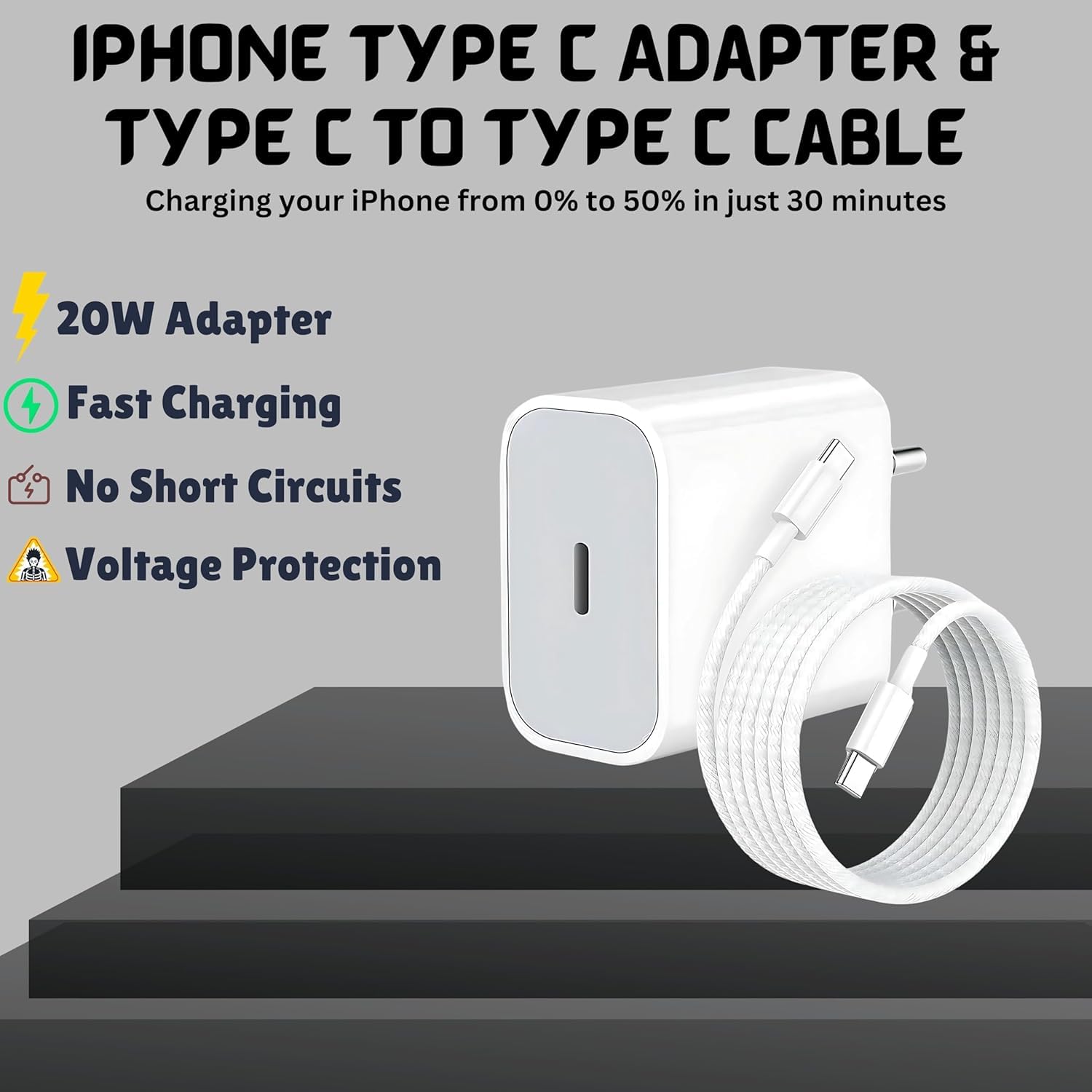 RAVIAD 20W Original (MFi-Certified) Super Fast Charger Adapter & Type C to C Braided Cable, Compatible with iPhone 17/17 Air/17 Pro/17 Pro Max/16/15 Series, iPad & Other Devices I PD Wall Charger — Amazon image 2