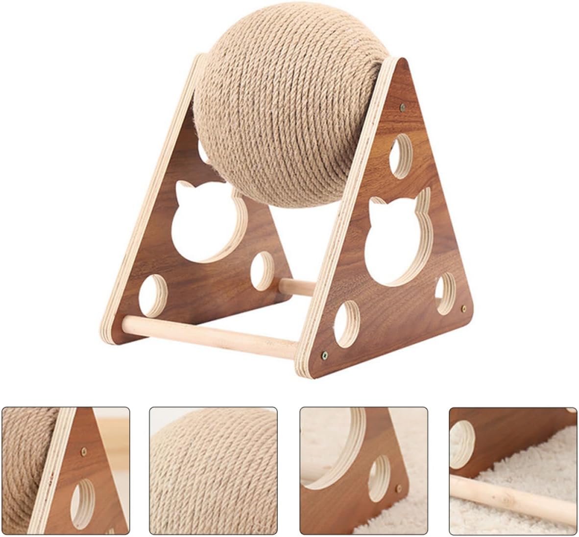Wooden Cat Scratching Ball Durable Sisal Toy for Claw Grinding Stand for Cats Protects Furniture Plaything for Indoor Use