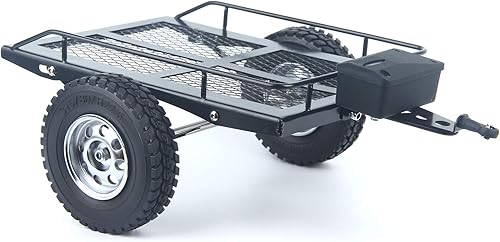 Miniatura 8 de LCX Carreras 1/10th RC Crawler Car Heavy Duty Metal Trailer RC Crawler Hooper Trail Cargo Carrier Kit de metal para Axial SCX10 SCX10 II TRX4 TRX6