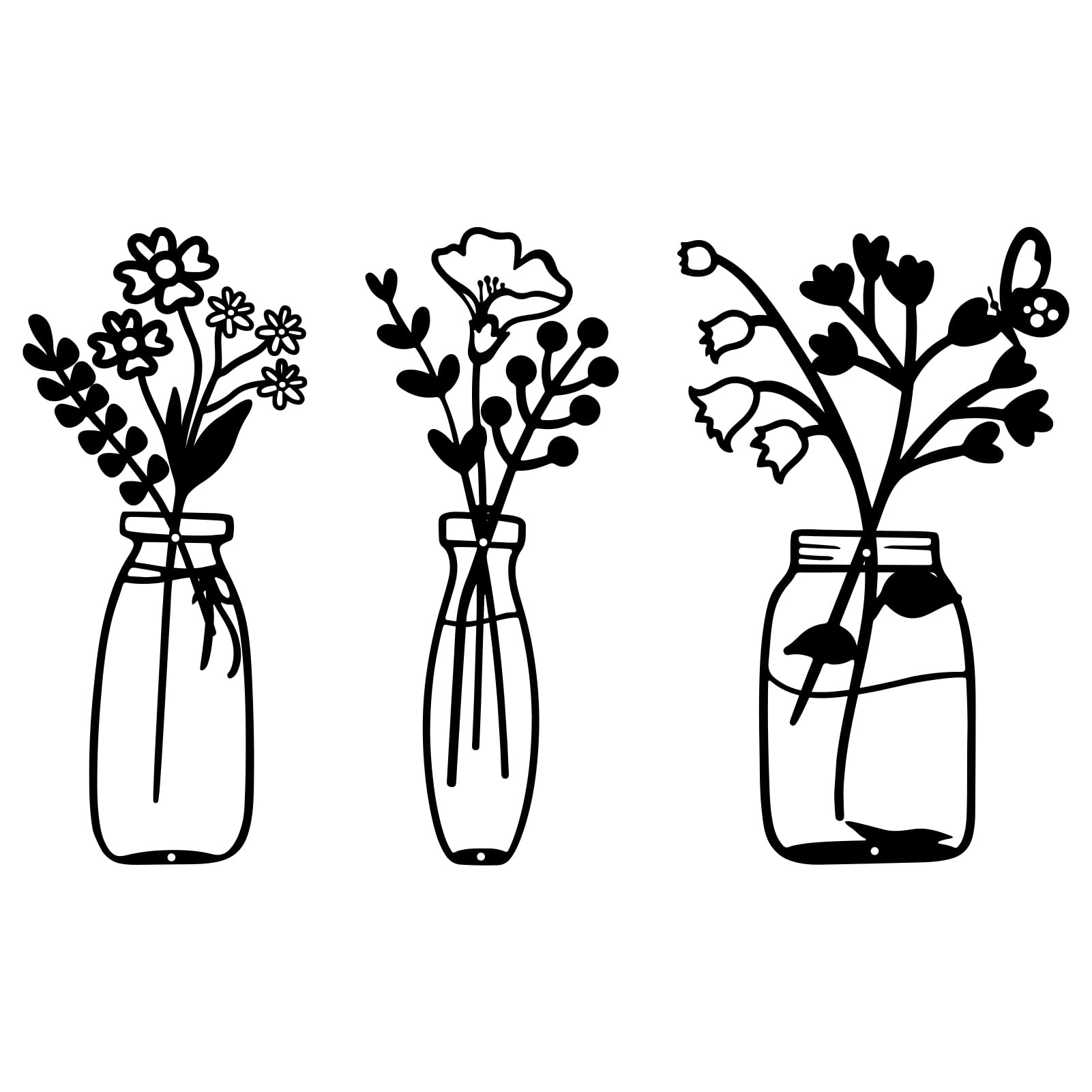 Resama Set of 3 Black Metal Flower Vase Wall Art, Minimalist Floral Silhouette Wall Decor, Farmhouse Botanical Metal Wall Hangings for Living Room Bedroom Kitchen Bathroom Home Ornament Gift