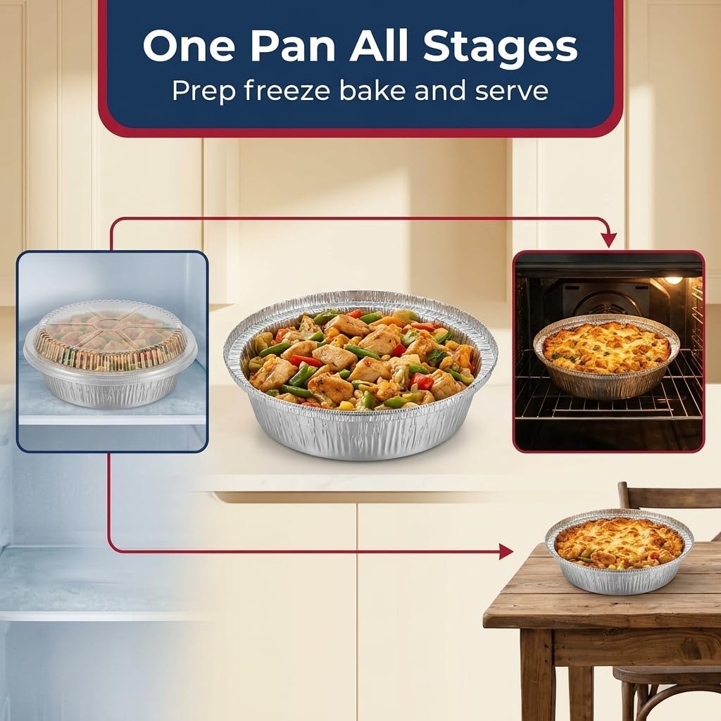 Mr Miracle Pack of 40 Disposable Aluminum Foil Pans with Clear Lids – 7 Inch Circular Aluminum Pans, Ideal for Baking, Storing, Heating, Serving - Round Foil Pans with Lids image 3
