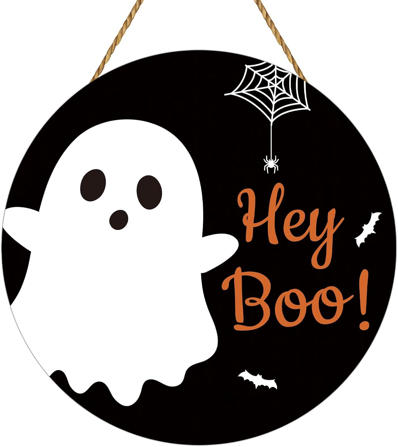 Halloween Door Decorations Cute Ghost Decor Halloween Wreath Hey Boo Sign Wooden Front Door Hanger Spider Web Spider Bat Ghost Hanging Sign Wreath for Wall Indoor Home Decor