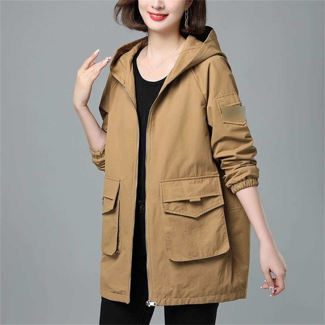 Primavera E Autunno Trench Da Donna Di Mezza Lunghezza Con Cappuccio Sciolto Giacca Di Mezza Età Con Fodera