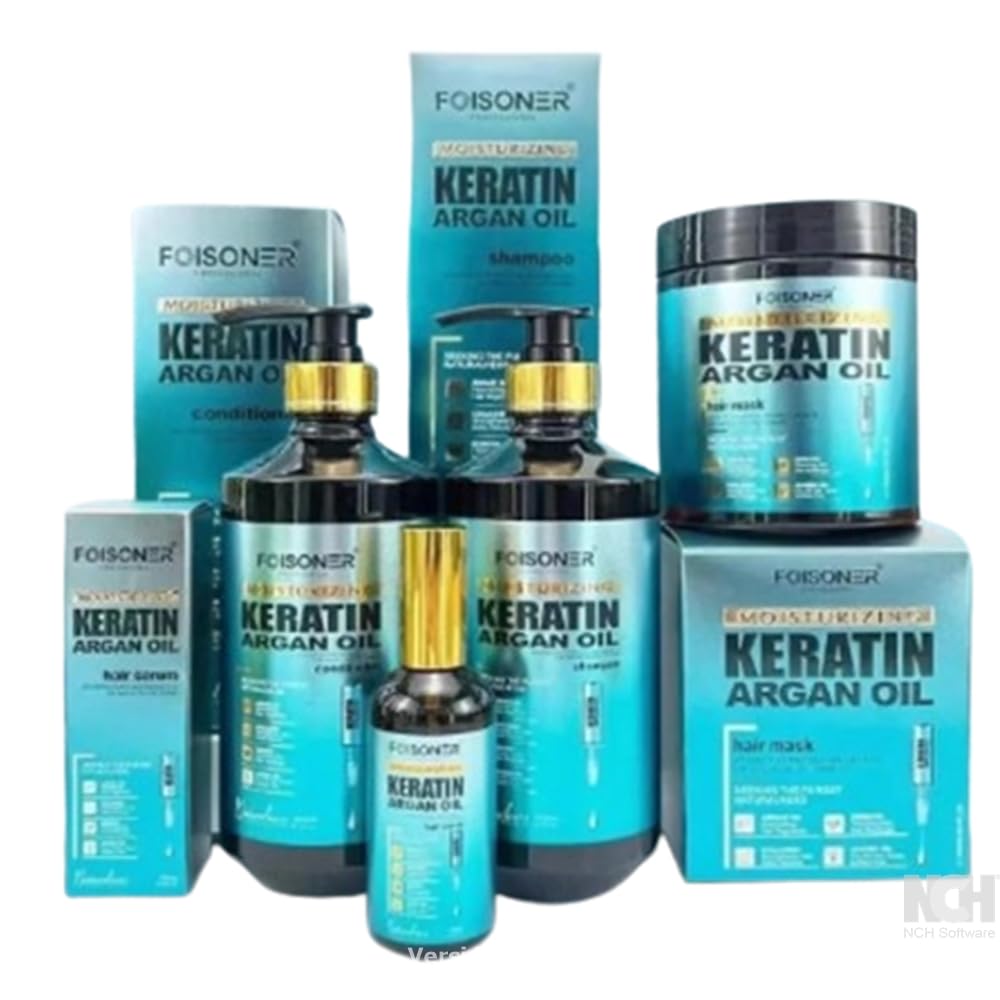 Pack Keratina Profesional FOISONER con Aceite de Argán – Champú, Acondicionador, Mascarilla y Sérum – Tratamiento Hidratante, Reparador y Antifrizz – Cabello Suave, Liso y Brillante