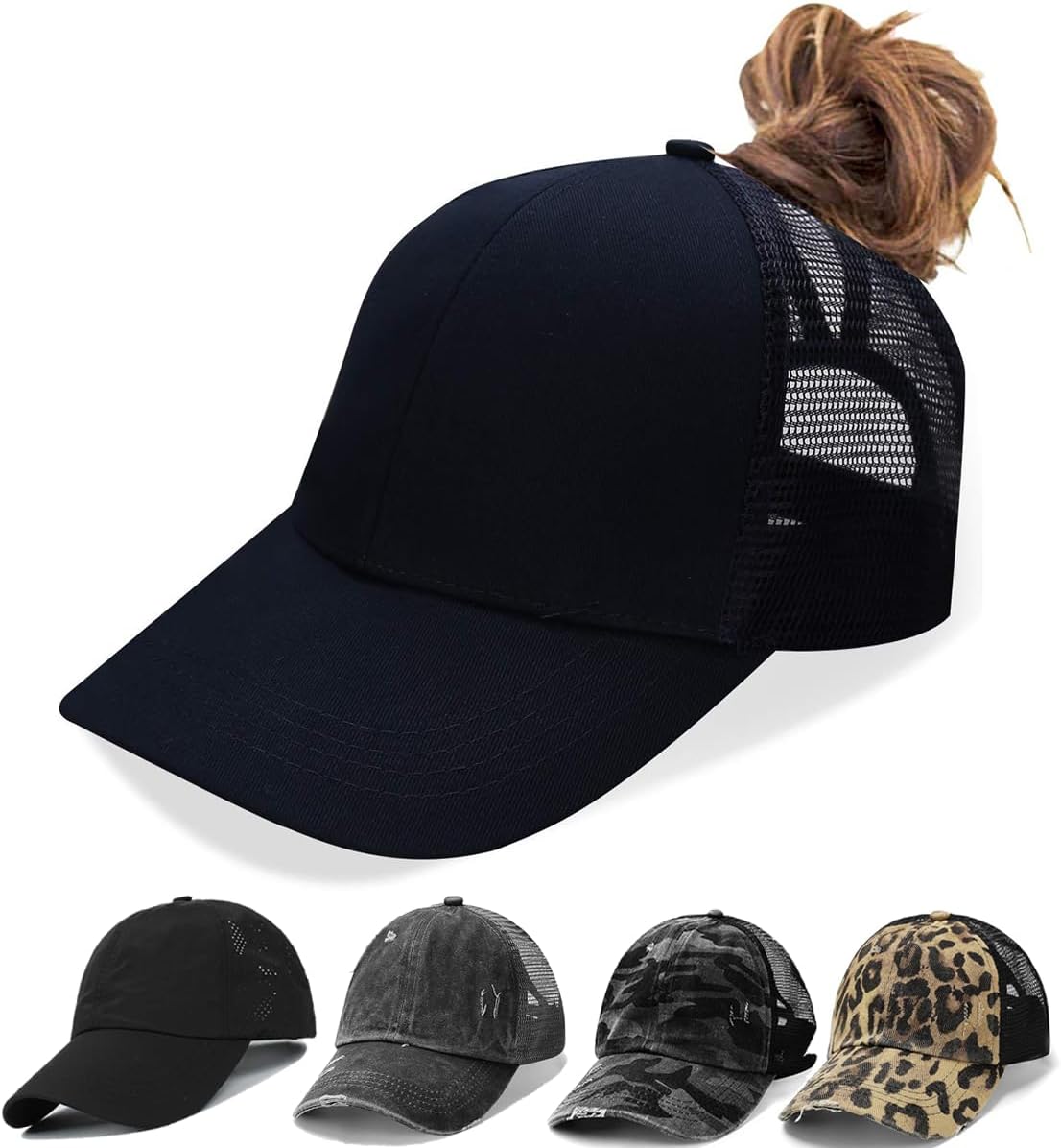 Criss Cross Hat Washed Distressed Baseball Cap Ponytail Hat High Messy Bun Ponycap for Women
