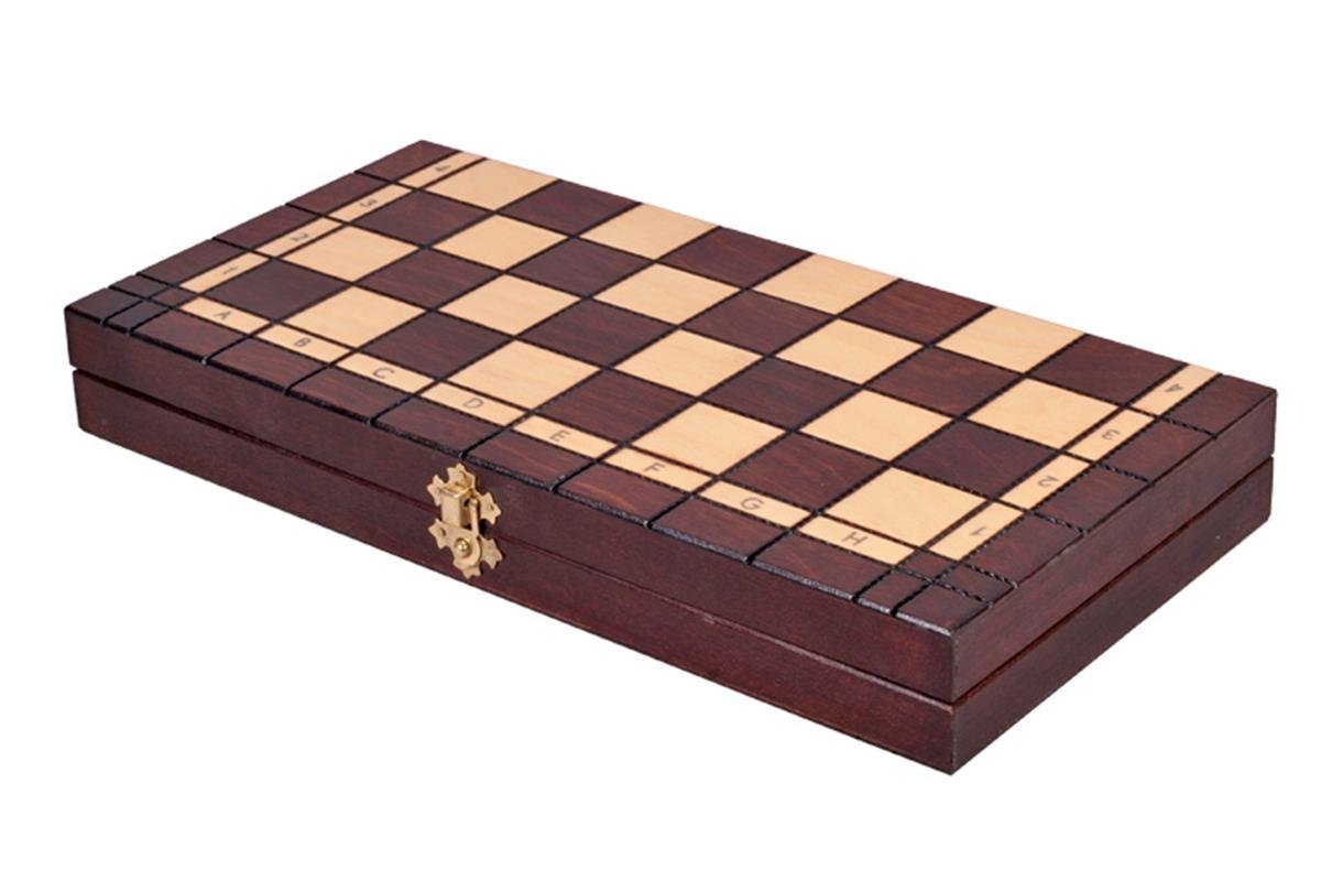 Sunrise Chess & Games - Scacchi e dama gioco in legno 2 in 1 35 x 35 cm - Piccola scacchiera pieghevole con pezzi in carpino