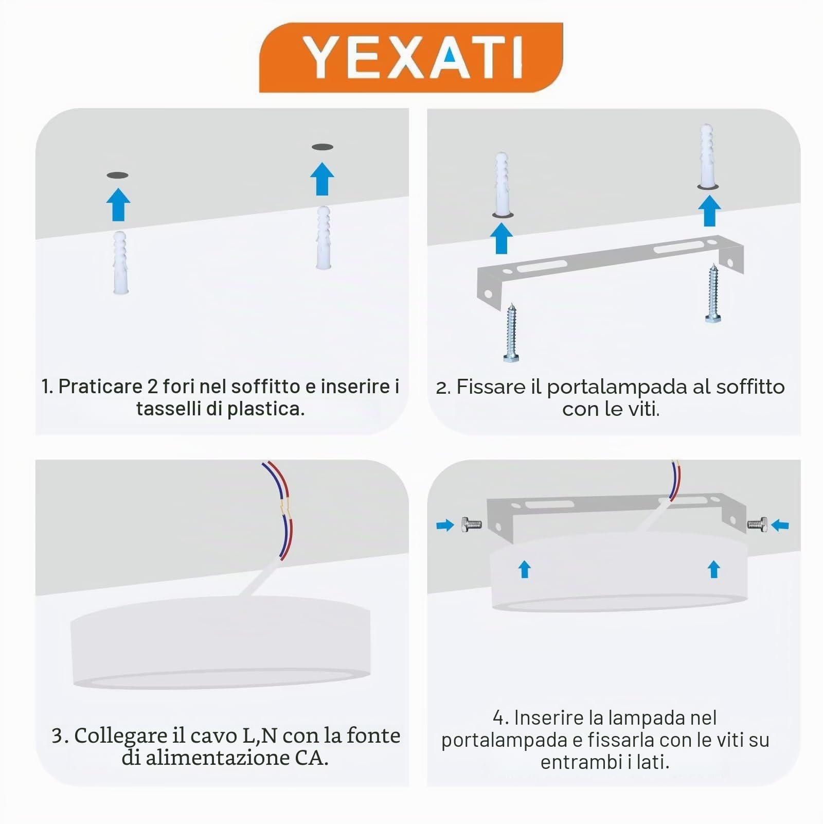 Yexati 6 Pezzi Plafonieraiera LED Soffitto 15W 1800LM, Plafoniera Superficie LED 4500K Bianco Neutro, Driver Incluso. IP44 Angolo 120 para Dormitorio Cocina Salon Baño Comedor 170 * 28Hmm