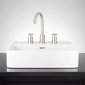 Signature Hardware 447958 Hibiscus 20" Fireclay Vessel Bathroom Sink with 3 Faucet Holes at 8" Centers