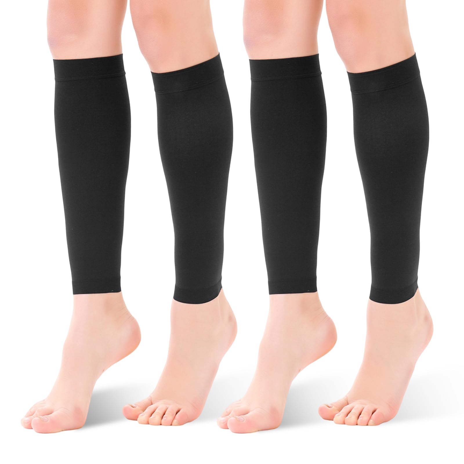 Viiotu Men's 2 Black 2 Pairs Calf Compression Sleeve Wo, 20-30 Mmhg Calf Compression Socks For Wo, Footless Compression Socks For Travel Flight