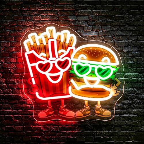 Image of Red Neon Sign Led Neon Lights Signs for Wall Decor USB Powered Led Signs for Room Decoration-Burger French Fries