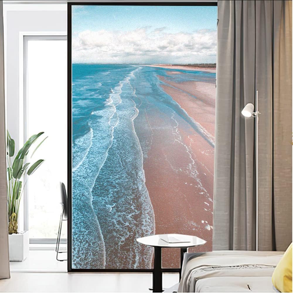 Window Film Privacy Natural Scenery Decorative Stained Glass Siding Glass Door Shade Film Stickers Window Treatments Window Coverings Glass Sticker 34.6"x55.1"(88x140cm)