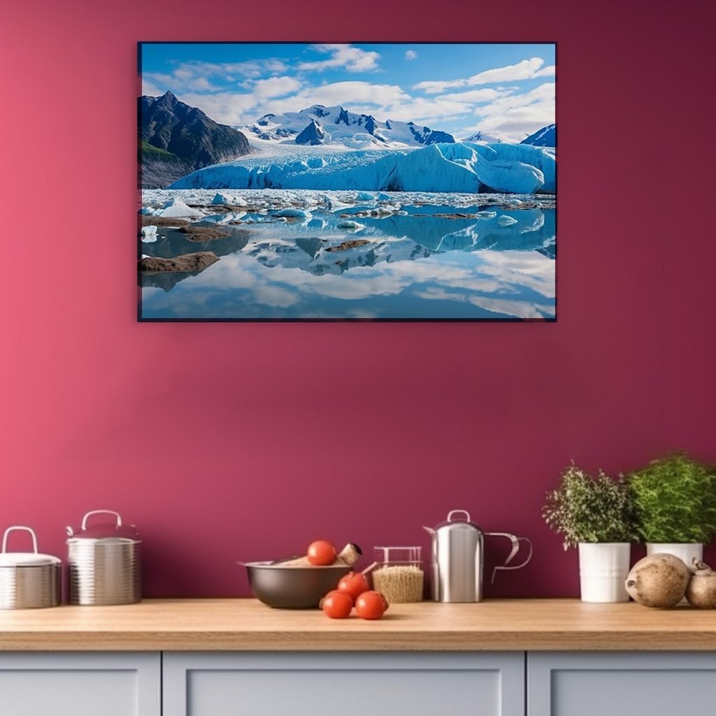 Canvas for Living room. Whispers of Winter Serenity � The Majestic Dance of Glacier and Sky, 27 x 18 inch Canvas Wall Art - Contemporary Masterpieces - Modern Home Decor - 69x46 cm (27x18 inch)