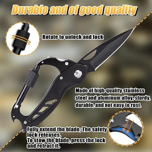 Miniatura 4 de Mosquetón multiherramienta con cuchillo de bolsillo, mosquetón EDC con cuchillos plegables, equipo de supervivencia para camping, senderismo con