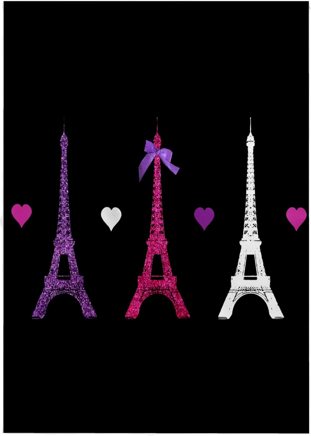 3dRose Girly Eiffel Tower - hot Pink Purple Black Paris Towers Love Hearts Stylish French Modern France 22x30 Bath Hand Pool Towel