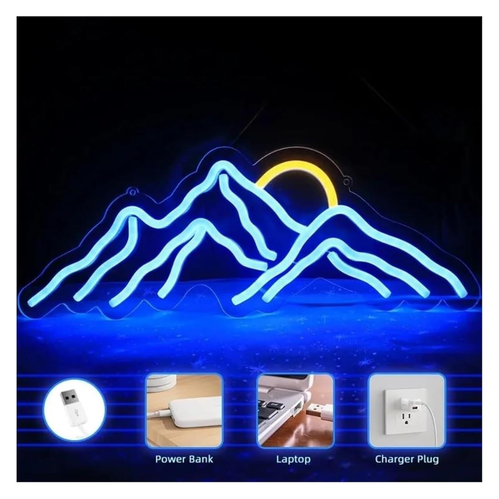 Segno di luce al neon Lampada da notte a LED al neon con scritta "Mountain Neon" per camera letto casa feste matrimoni festival 42cm×15cm