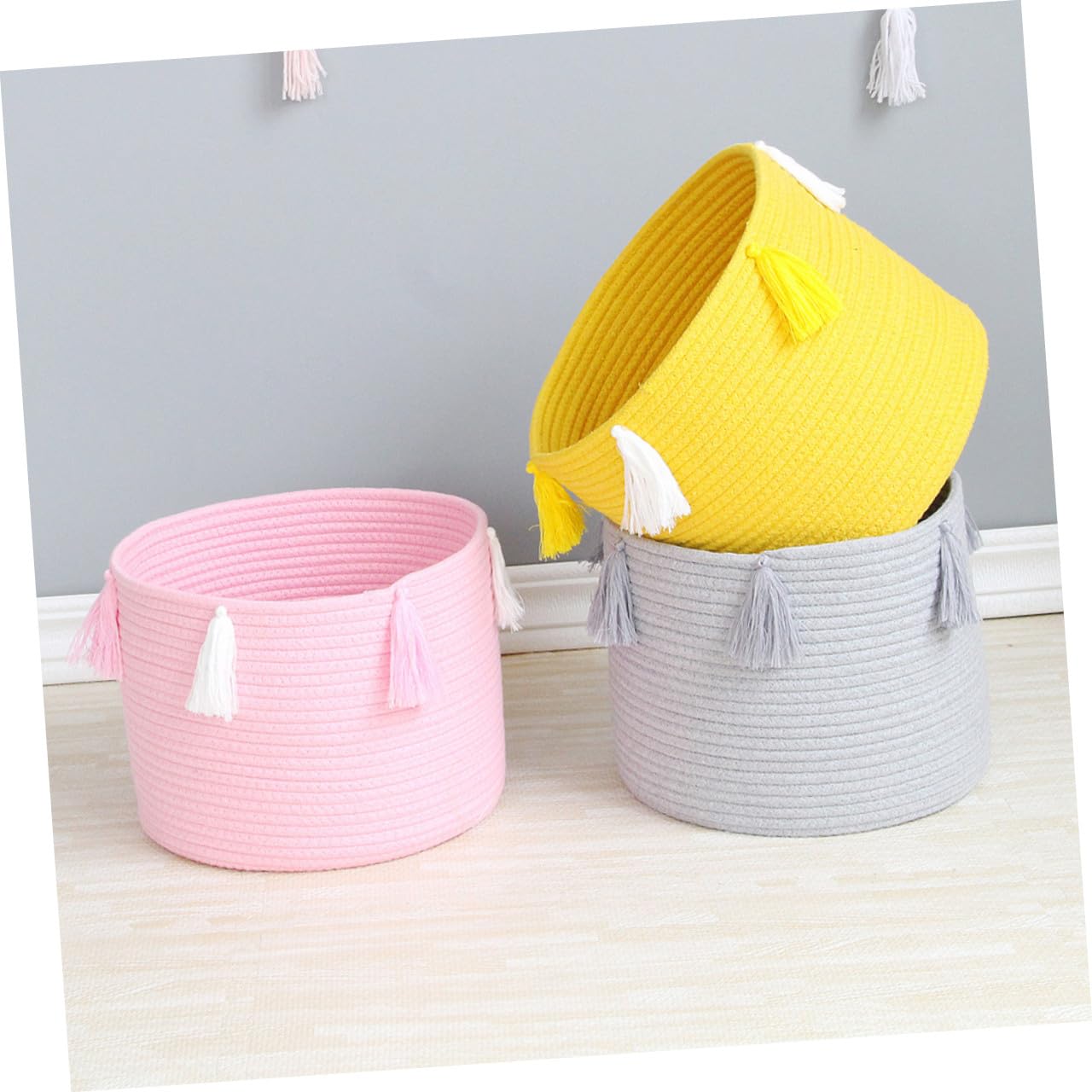 Cesta de Almacenamiento de Cuerda de Algodón Multiusos Diseño Trenzado y Apariencia Elegante para Guardar Artículos Diversos Hogar