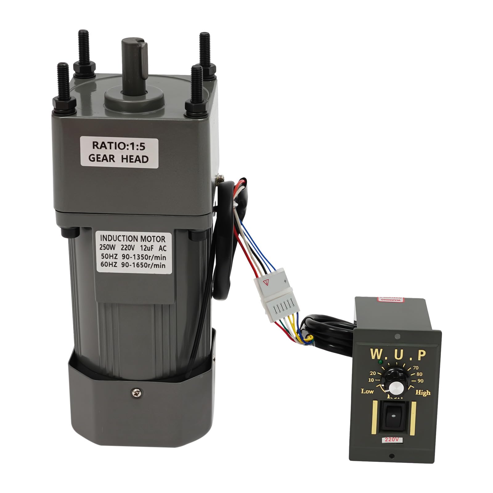 Silnik przekładniowy z regulatorem, silnik elektryczny 250 W, regulacja prędkości obrotowej z przekładnią redukcyjną, silnik redukcyjny, dwustronny do przemysłowych linii montażowych, linii