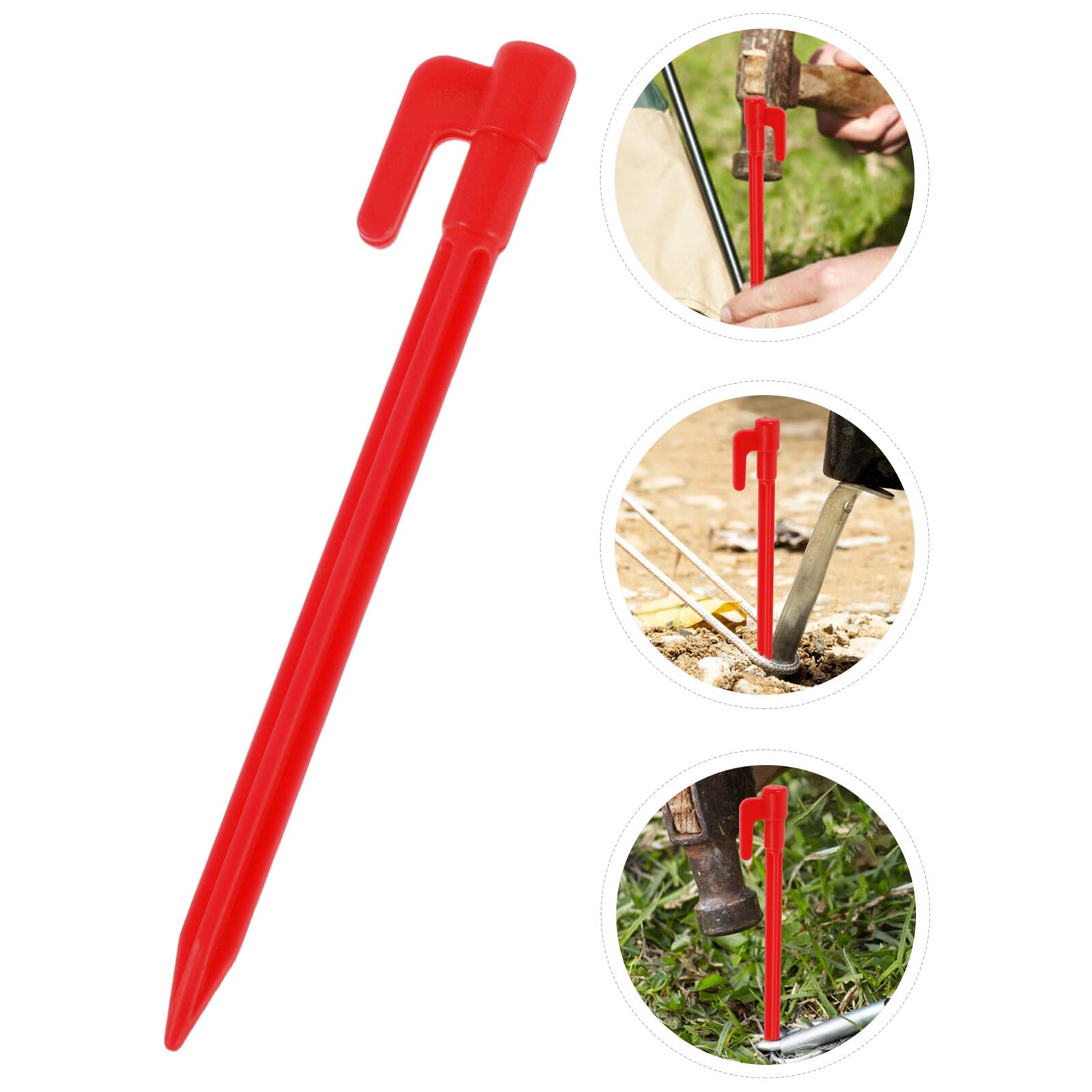 WOONEKY 100 Piezas 100 Piquetas de Plástico Rojas para Carpas, Estacas Resistentes para Tiendas de Campaña de Senderismo, Clavijas para Lona y Arena, 100 Piezas para Camping y Actividades