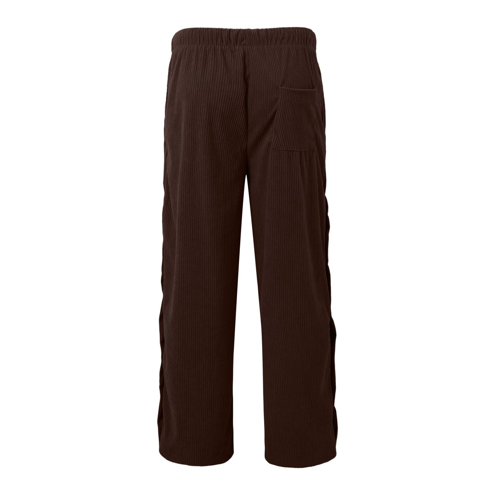 Pantaloni da jogging da uomo in velluto a coste, con bottoni laterali, casual, elasticizzati, con elastico in vita, con coulisse, per il tempo libero