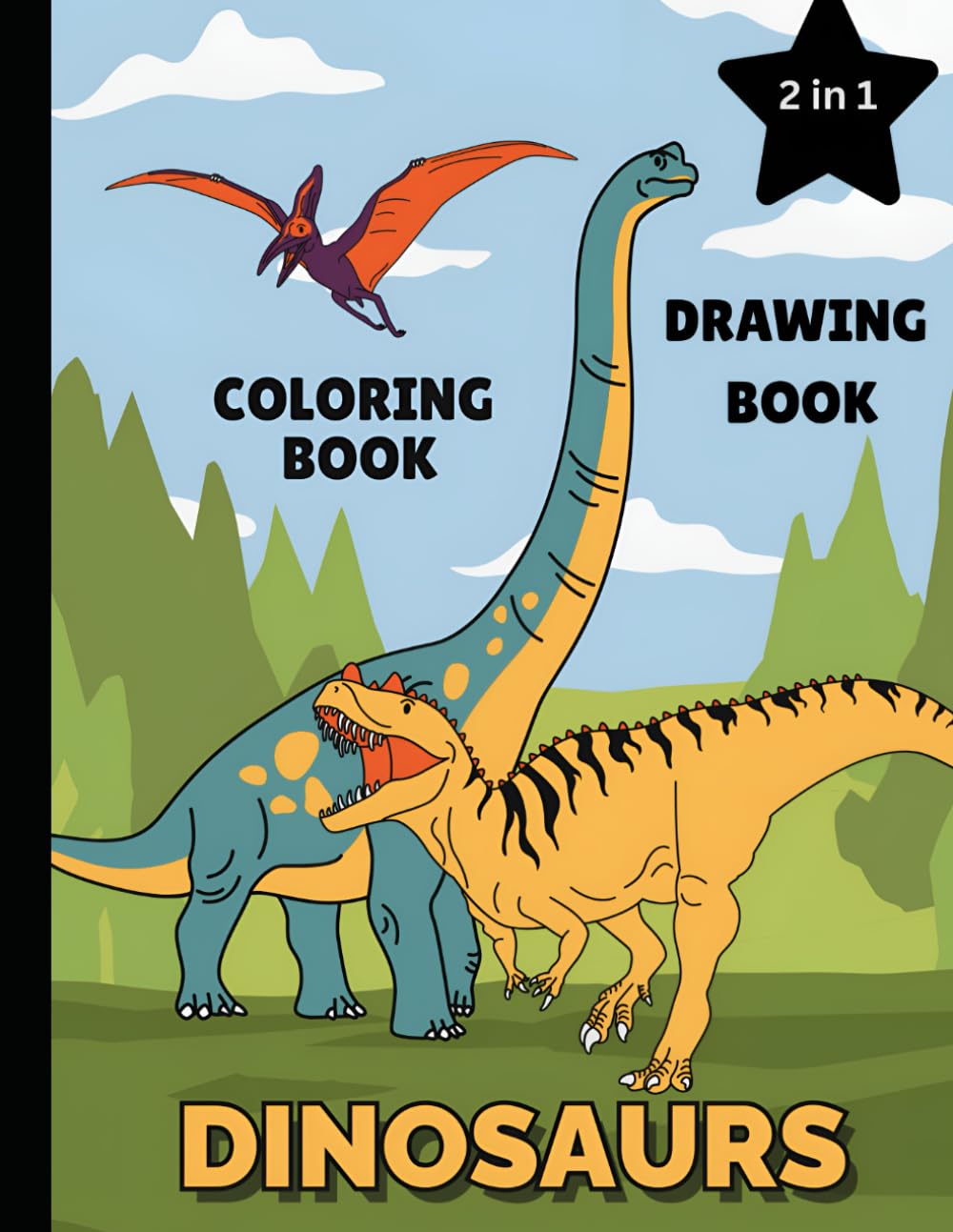 Dinosaurs Coloring and Drawing Book in Colorful Lined Style