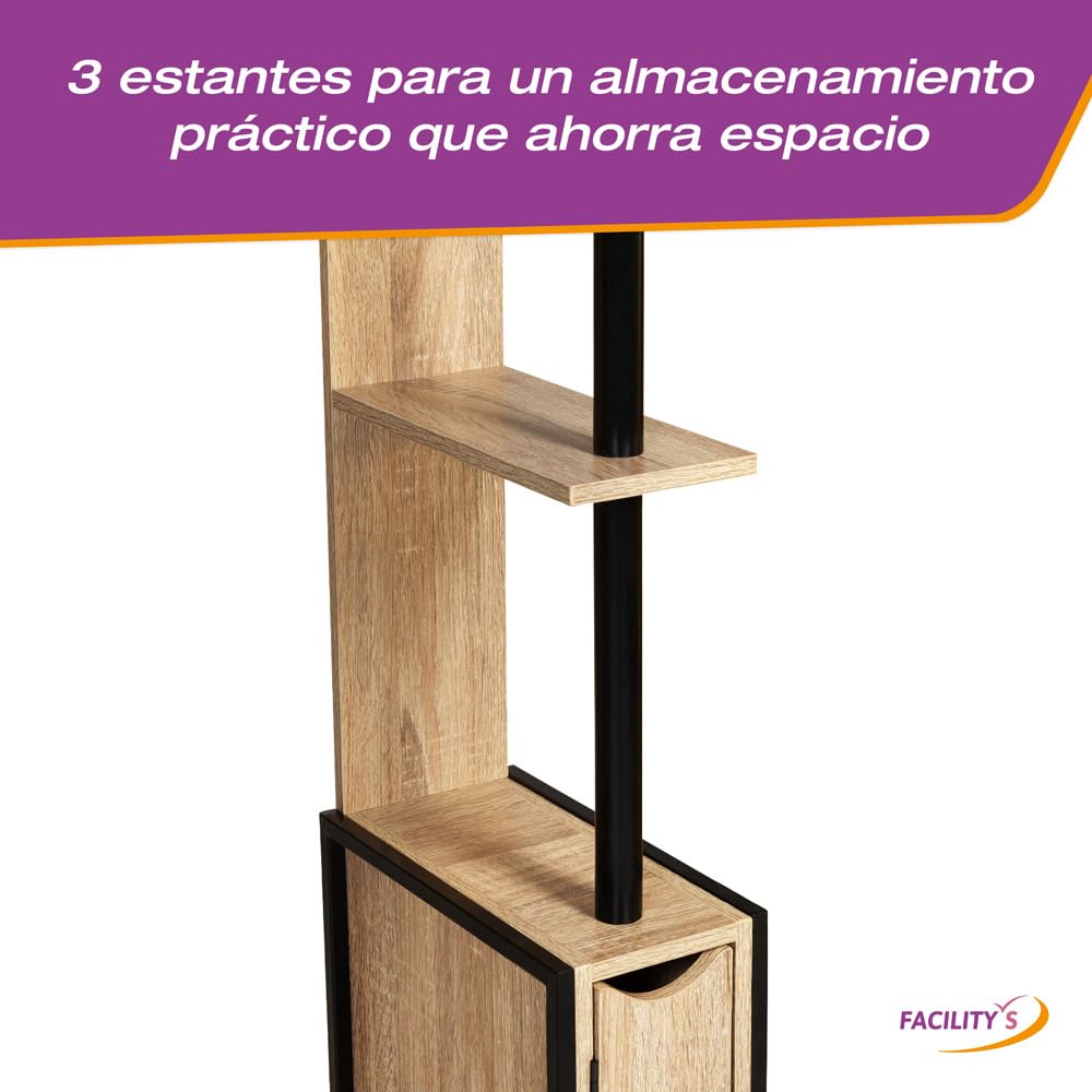 FACILITYS Mueble WC Efecto Madera y Metal Tipo Industrial, para Baño, Negro