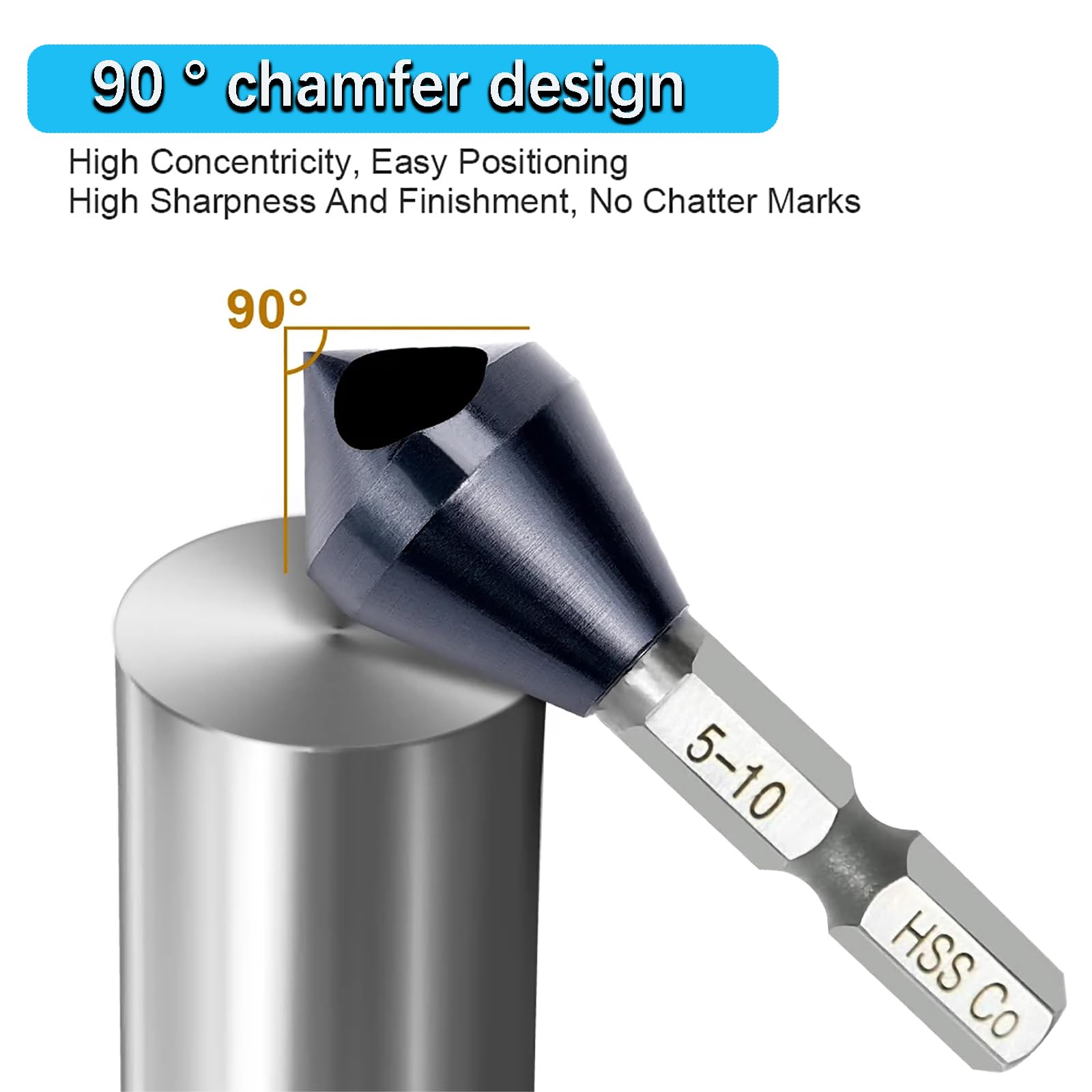 4 Stück Querlochsenker,Kegelsenker Entgratsenker 90° Fase Titan Beschichtet Countersink Senker, HSS-Co (Kobalt) Senker Bohrer Set für Holz, Metall, Kunststoff