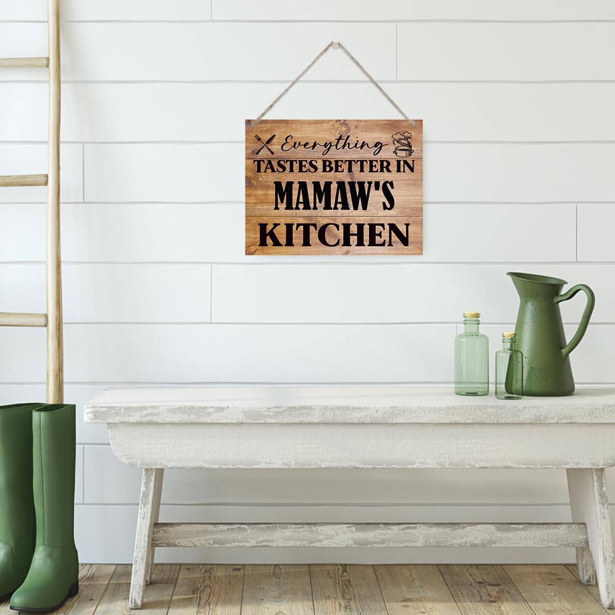 Hanging Wooden Kitchen Gifts, Grandma's Gift, Mother's Day Gift, Thanksgiving Gifts for Mom from Daughter Son, Everything Tastes Better in Mamaw's kitchen Sign, Rustic Farmhouse Sign 15x11.4 Inches - Image 5