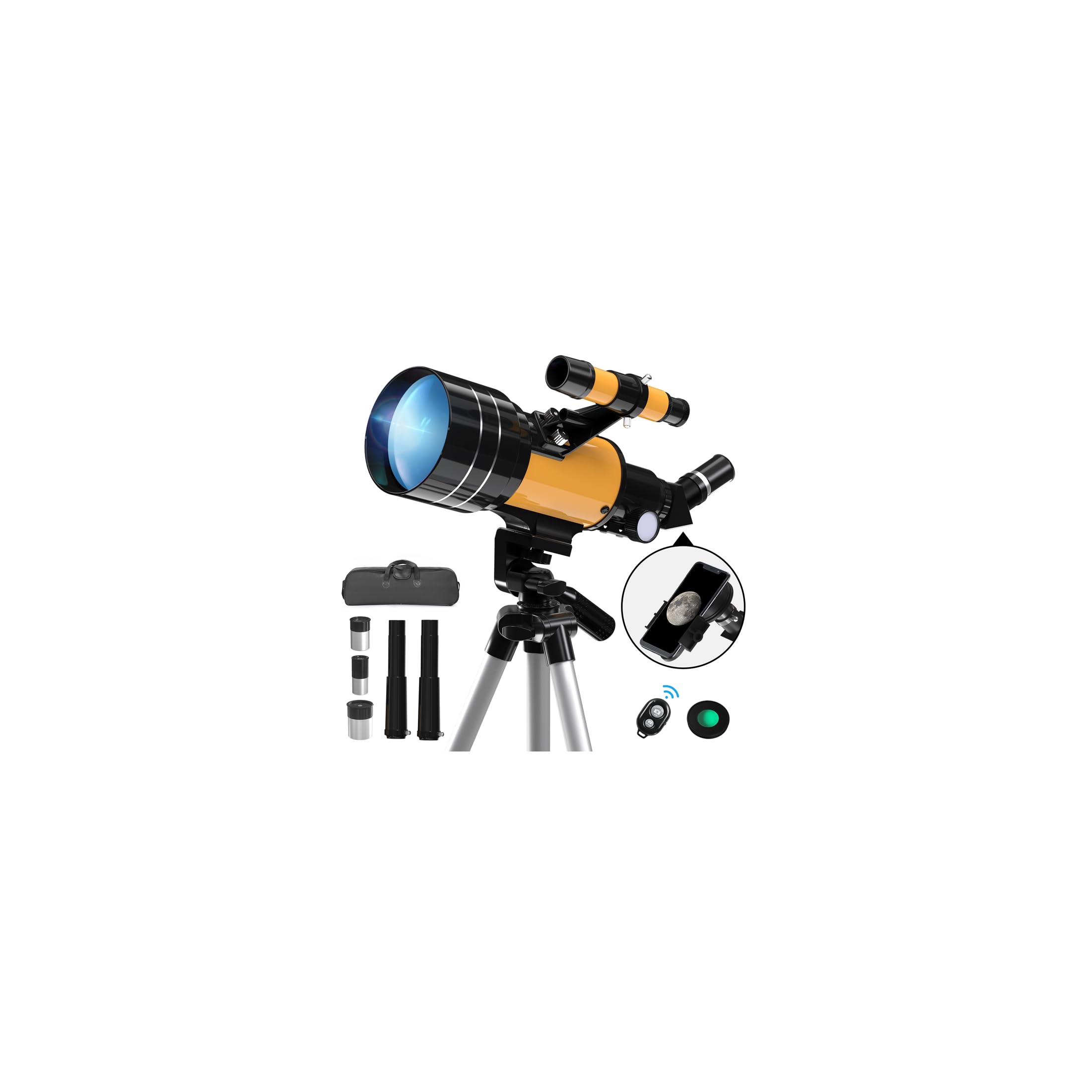 Teleskop Astronomiczny 70mm F30070M - Gogle refrakcyjne o wysokiej rozdzielczości dla początkujących i dzieci - obserwacja księżyca, planet i krajobrazów - ze statywem, 3 okularami