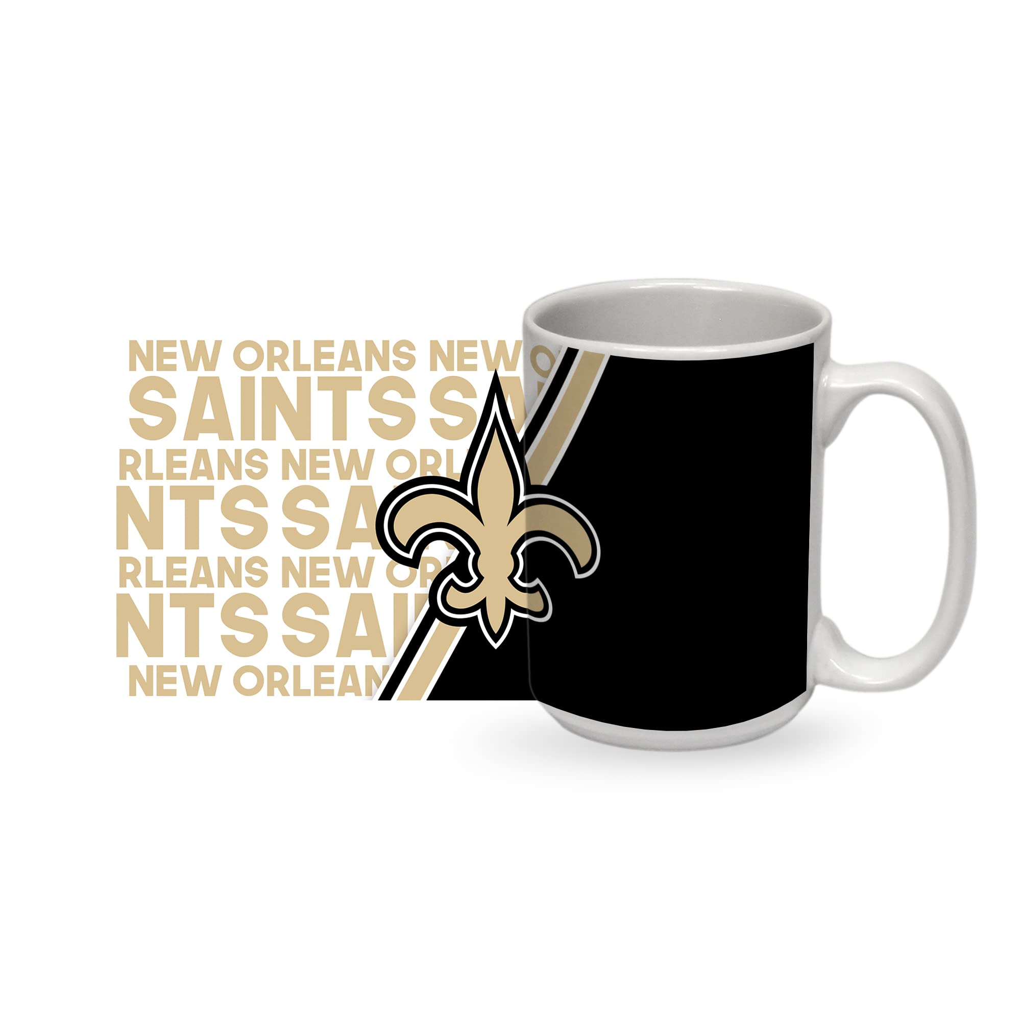 Rico Industries NFL Football New Orleans Saints 15 oz White Ceramic Mug