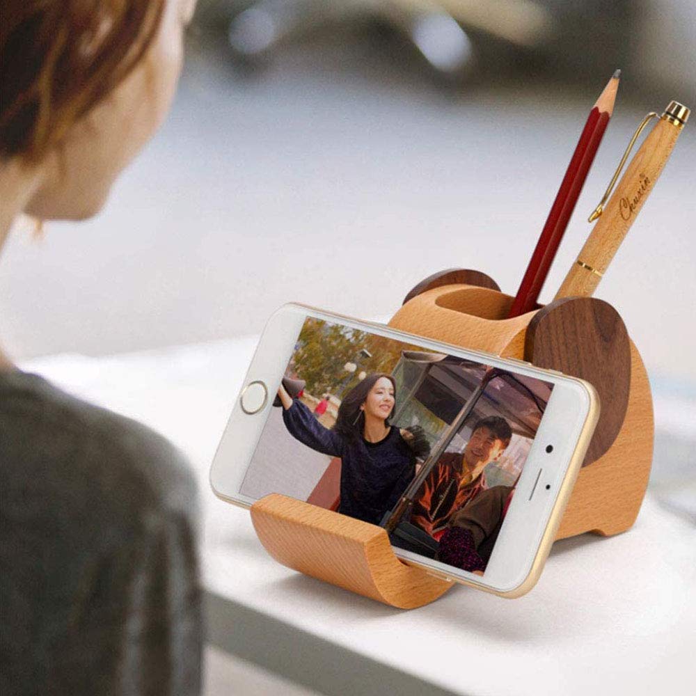 Portapenne Creativo, Portapenne in Legno Carino, Multifunzionale Creativo Forma di Elefante Legno Pencil Organizer con Supporto per Telefono Elephant per Ufficio, Decorazioni per La Casa o Scuola