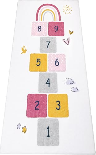 HiiARug Hopscotch - Alfombra infantil de 27 x 63 pulgadas divertida y educativa suave y duradera alfombra de juego para niños para dormitorio sala