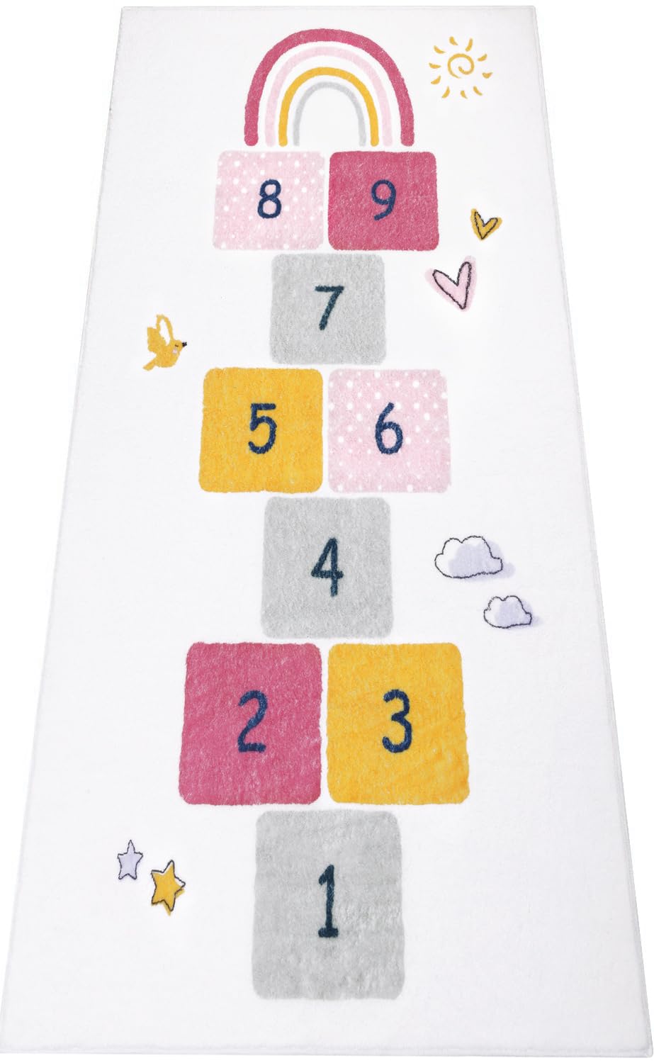 HiiARug Hopscotch Kids Rug 3'x5' Fun and Educational Playroom Rug Soft Durable Rainbow Floor Carpet Kid’s Play Mat for Bedroom, Playroom, Nursery, Gift for Girls & Boys(Colorful)
