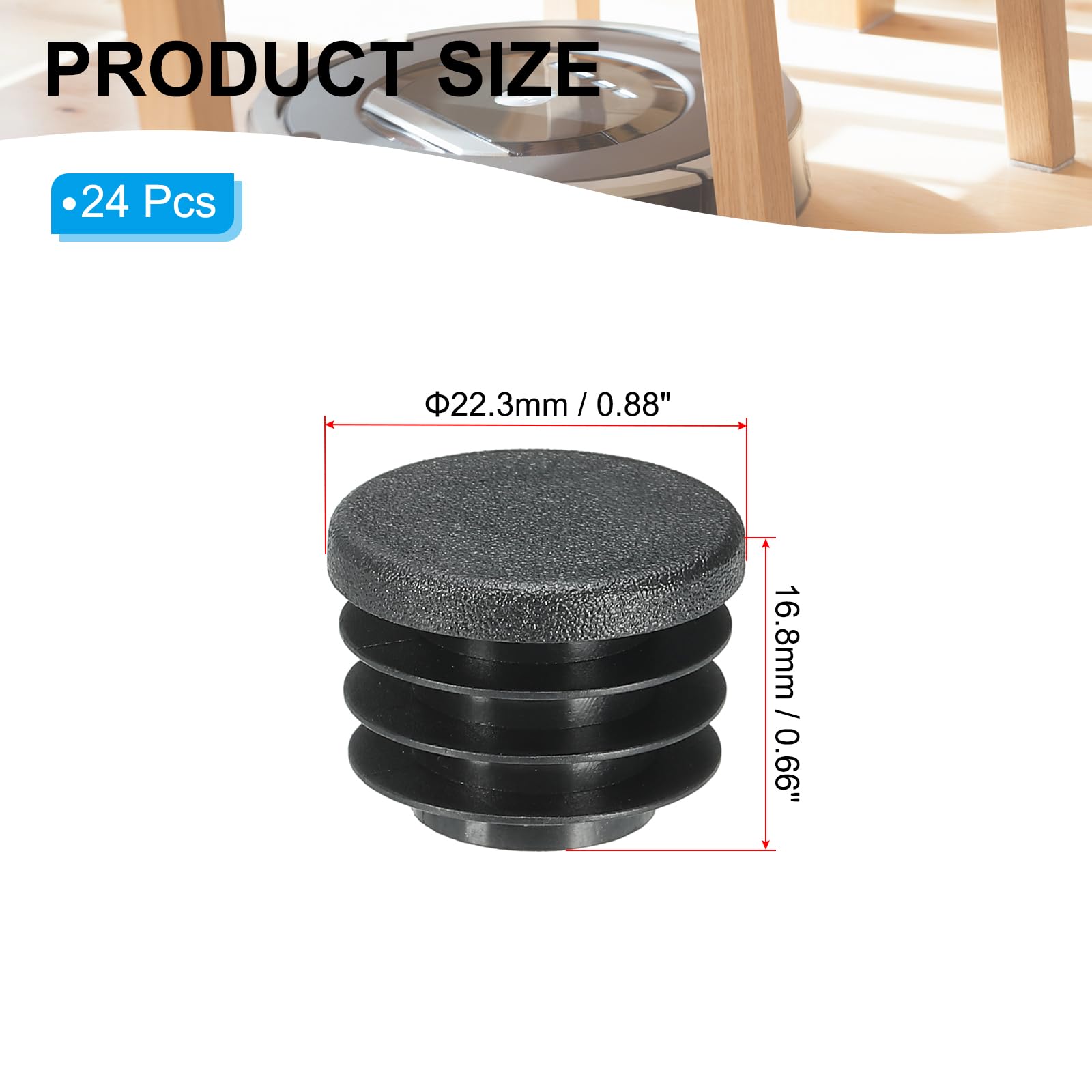 PATIKIL Round Plastic Hole Plugs 7/8inch, 24 Pack Pipe Tubing End Cap for Round Metal Tubing Furniture Chair Leg Fence Post Pipe, Black - Image 2