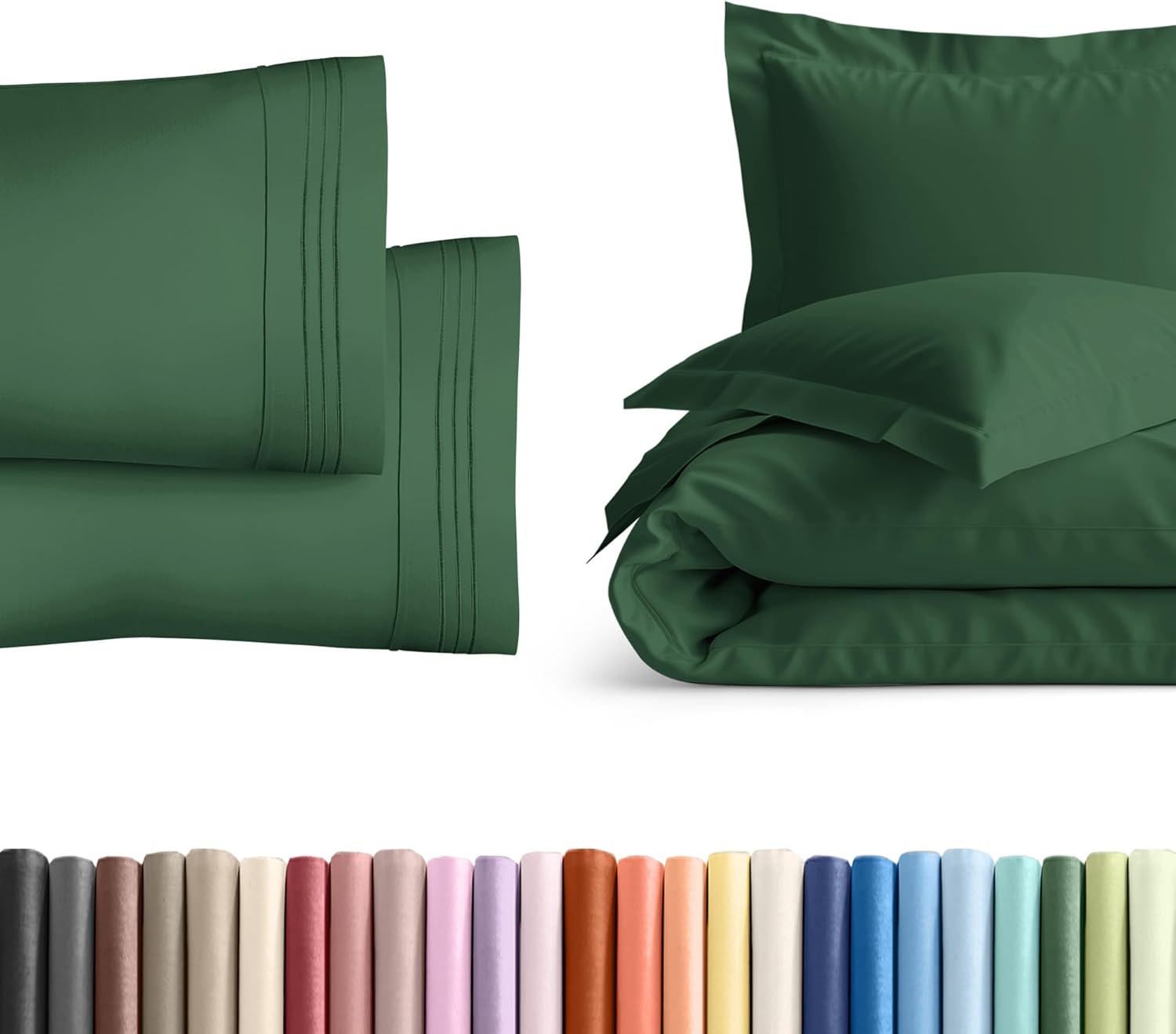 Queen Pillow Cases Set of 2 with Duvet Cover - Hotel Quality Pillowcase Covers - Cozy Luxury Bedding for Women, Men, Kids & Teens - Machine Washable Protectors - 2 Piece Set - Queen Size Emerald Green