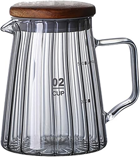 Elegante jarra de crema de vidrio en forma de ola, jarra de crema de leche para café, juego de servir con mango y tapa de madera, olla transparente,