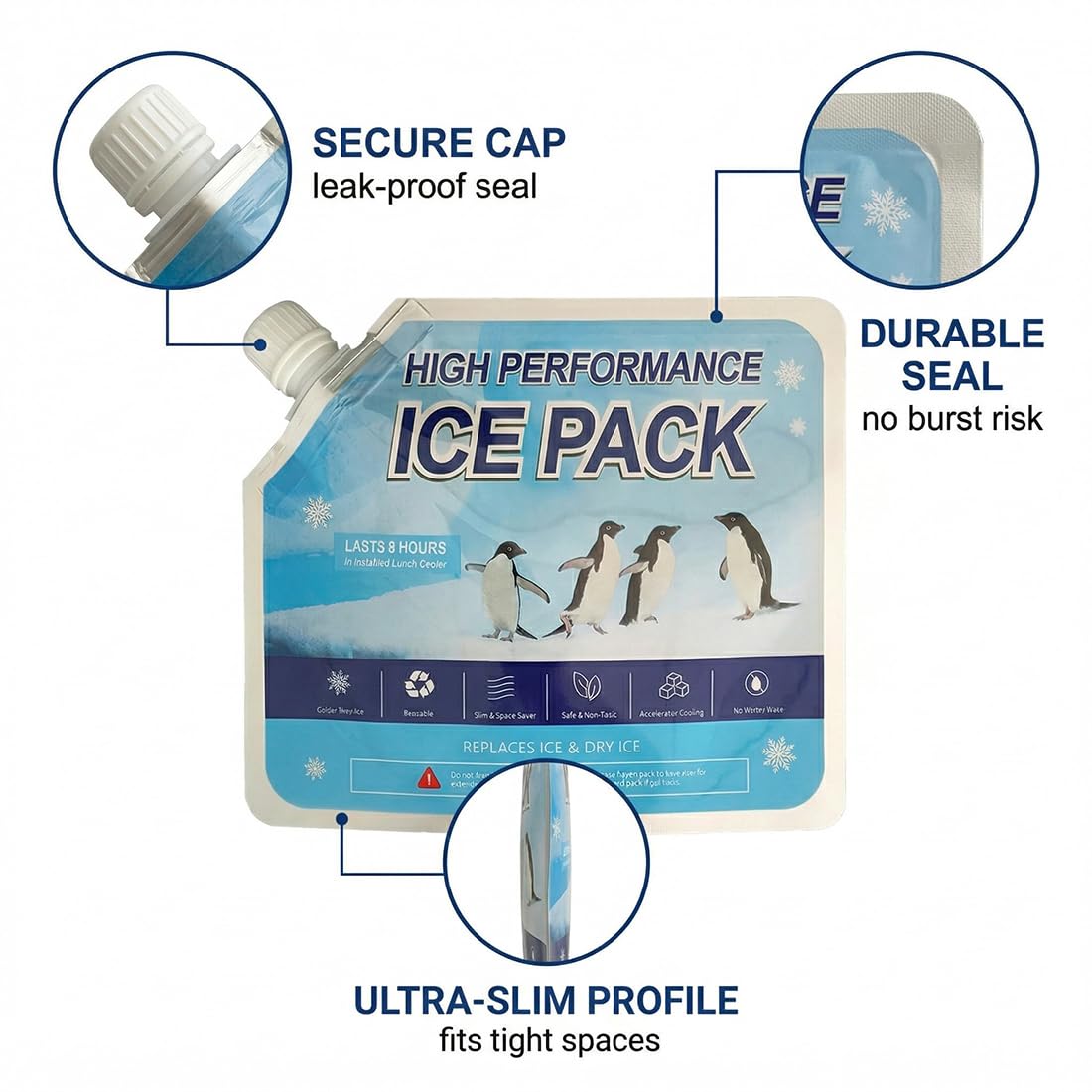 Ghiaccio Gel Riutilizzabile (4 Pezzi) | Ghiaccioli Sottili Lunga Durata per Borsa Frigo, Termica | Impacchi Freddi ad Alte Prestazioni per Alimenti, Medicinali, Biberon