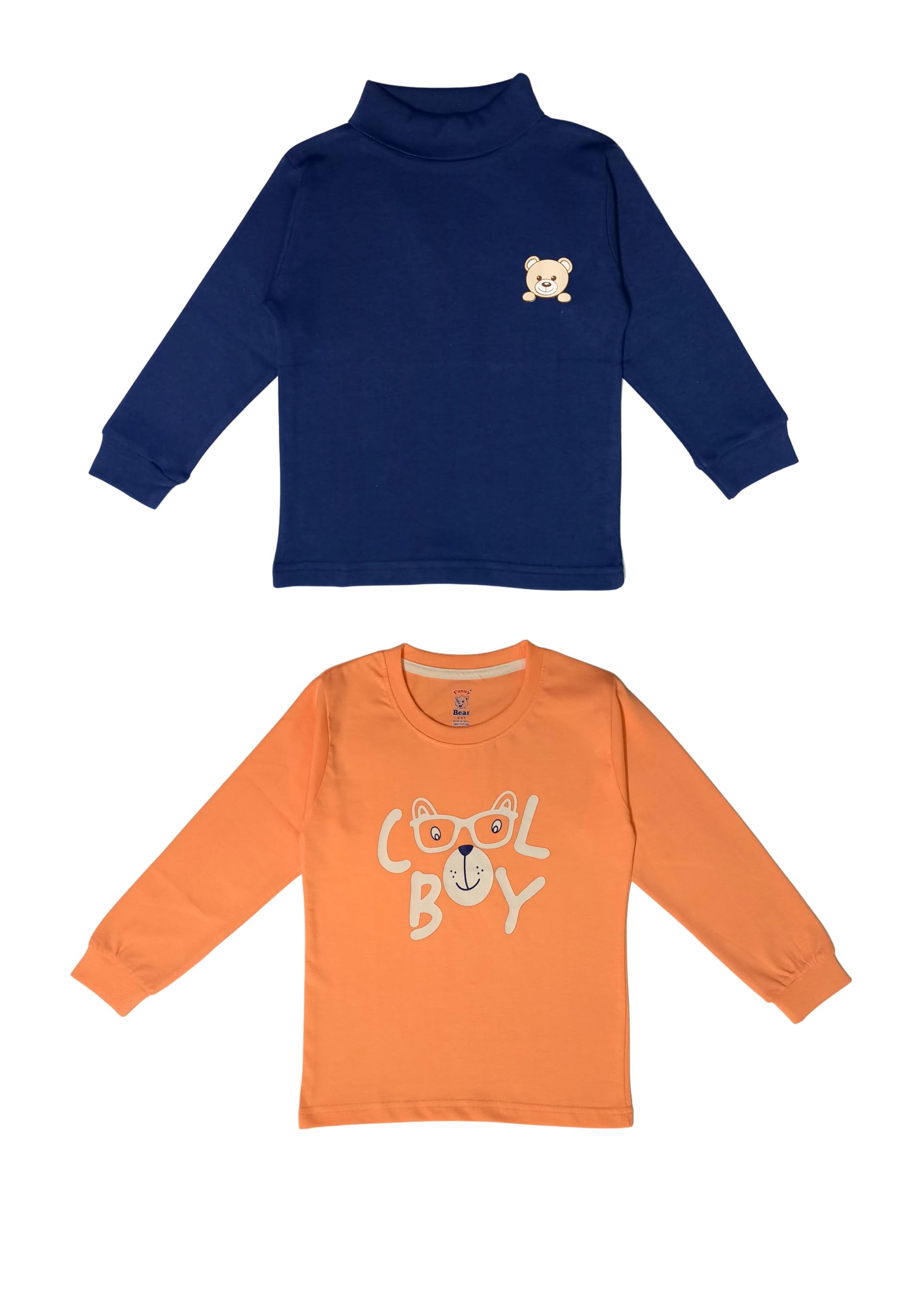 Funny Bear Winter Wear Cotton High Neck Full Sleeves T-Shirt for Kids Boys and Girls