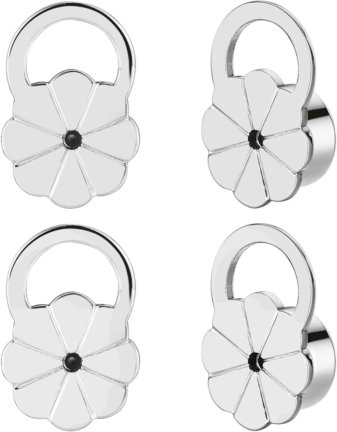 JIACHARMEDEarring Backs for Droopy Ears, Flower Locking Earring Backs for Heavy Earrings Large Secure Earring Lifter Backings Replacements for Studs 4pcs Flat Earring Support Backers,White Gold